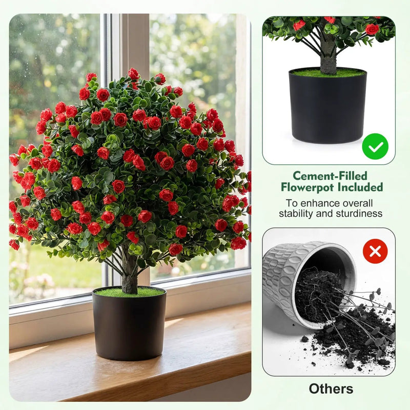 2 Pack Artificial Rose Topiary Ball Trees with PP Cement by DirectDeals