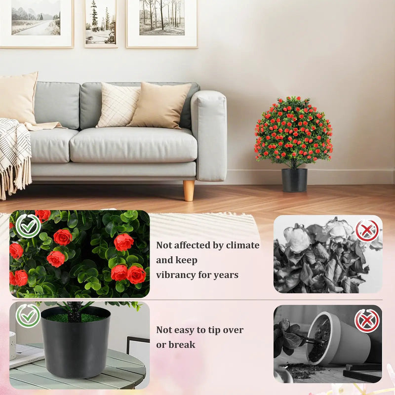 2 Pack Artificial Rose Topiary Ball Tree Faux Shrub Bushes with Flowers-Red by DirectDeals
