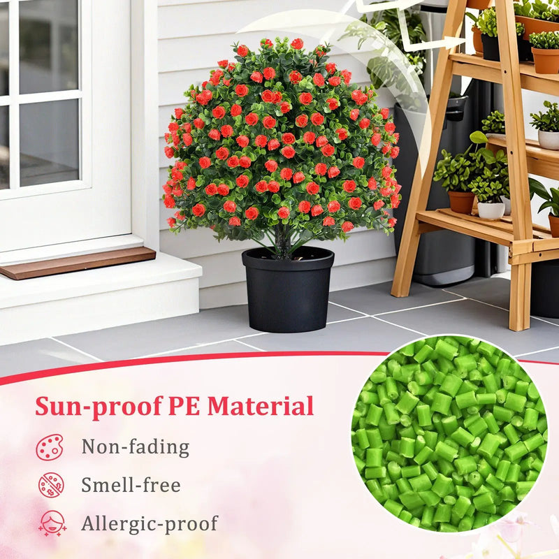 2 Pack Artificial Rose Topiary Ball Tree Faux Shrub Bushes with Flowers-Red by DirectDeals