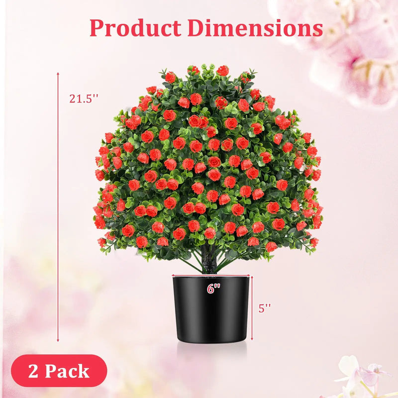 2 Pack Artificial Rose Topiary Ball Tree Faux Shrub Bushes with Flowers-Red by DirectDeals