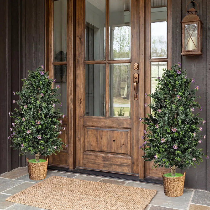 2 Pack Artificial Topiary Cone Tree Faux Potted Shrub Plant with 49 Flowers by DirectDeals