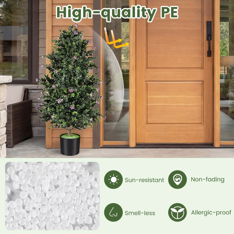 2 Pack Artificial Topiary Cone Tree Faux Potted Shrub Plant with 49 Flowers by DirectDeals