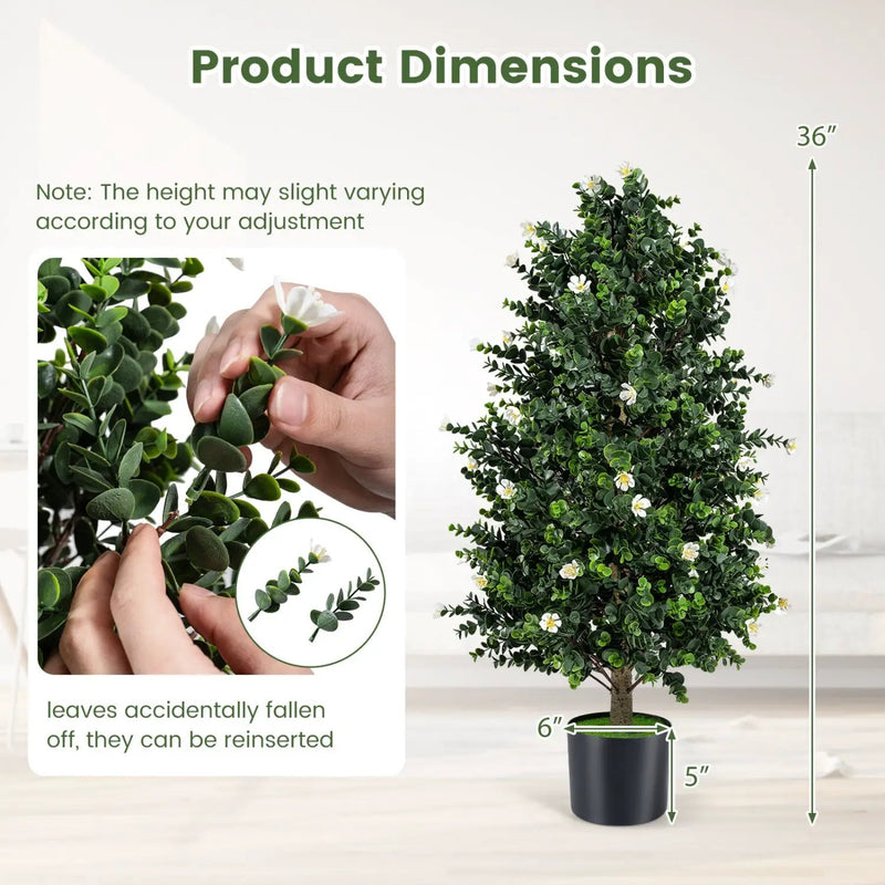 2 Pack Artificial Topiary Cone Tree Faux Potted Shrub Plant with 49 Flowers by DirectDeals