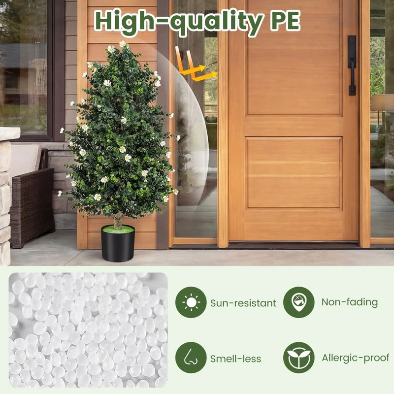 2 Pack Artificial Topiary Cone Tree Faux Potted Shrub Plant with 49 Flowers by DirectDeals