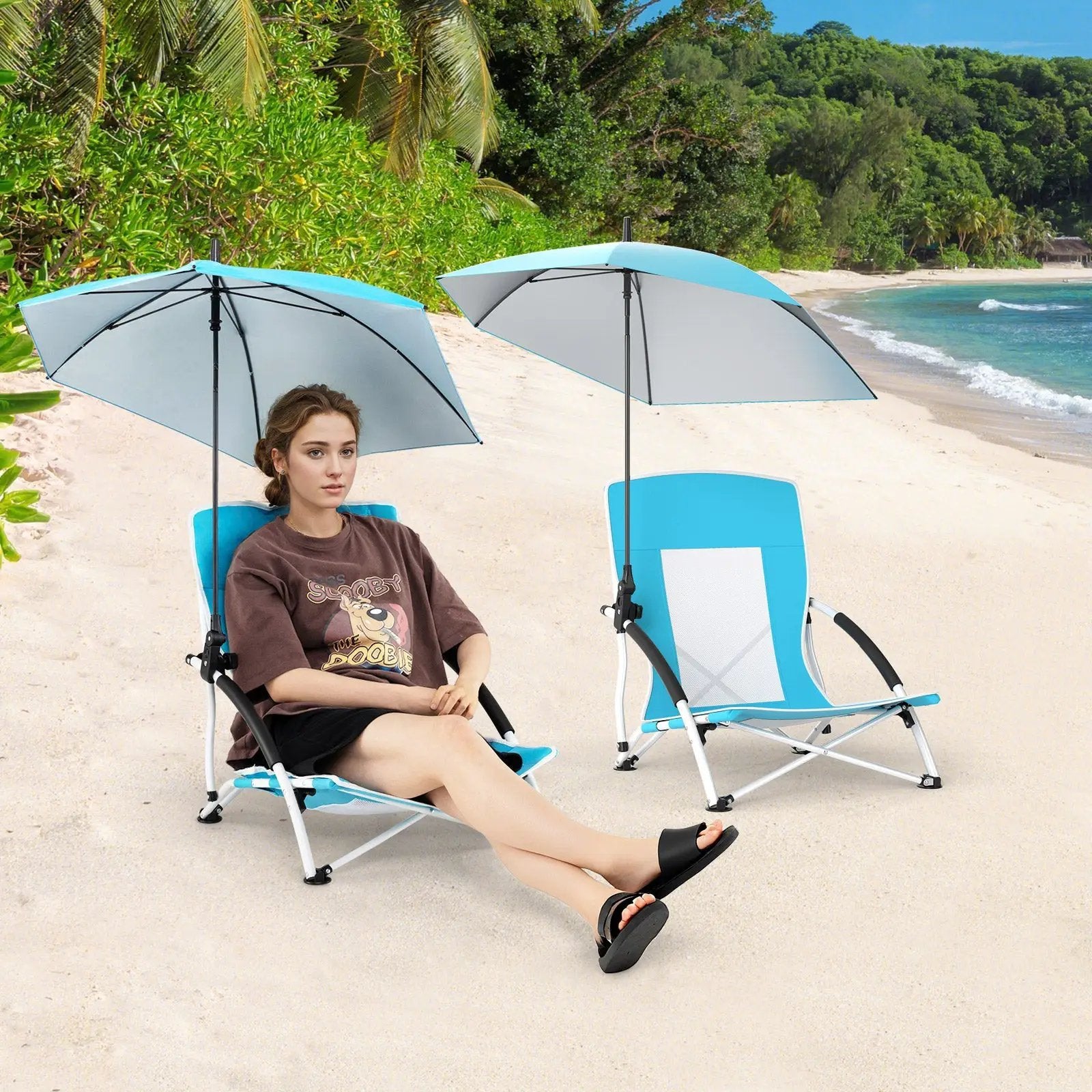 2 Pack Beach Umbrella Chair for Adults with Adjustable Parasol by DirectDeals