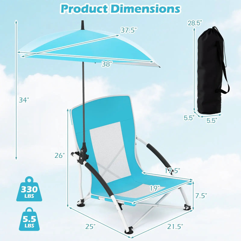 2 Pack Beach Umbrella Chair for Adults with Adjustable Parasol by DirectDeals
