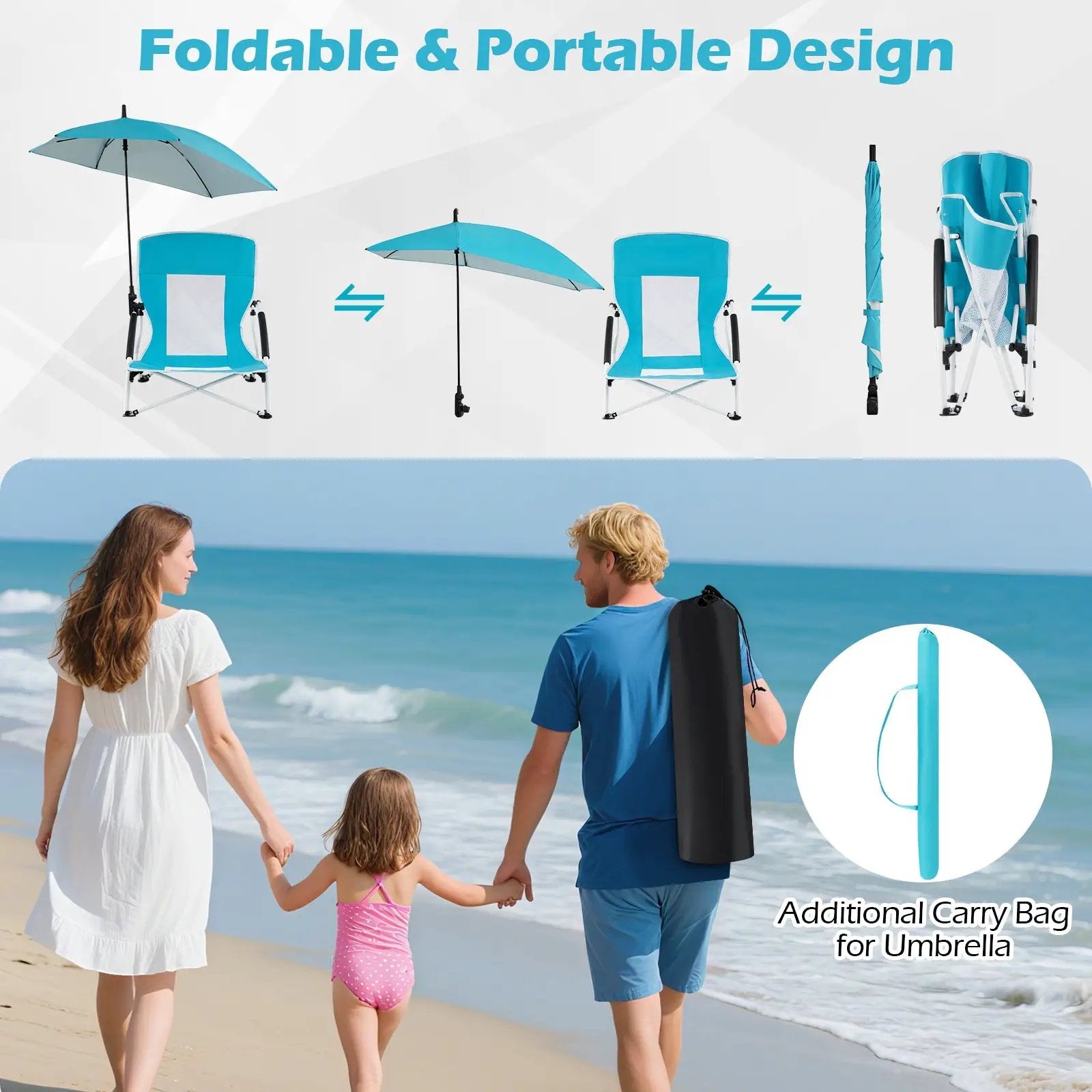 2 Pack Beach Umbrella Chair for Adults with Adjustable Parasol by DirectDeals