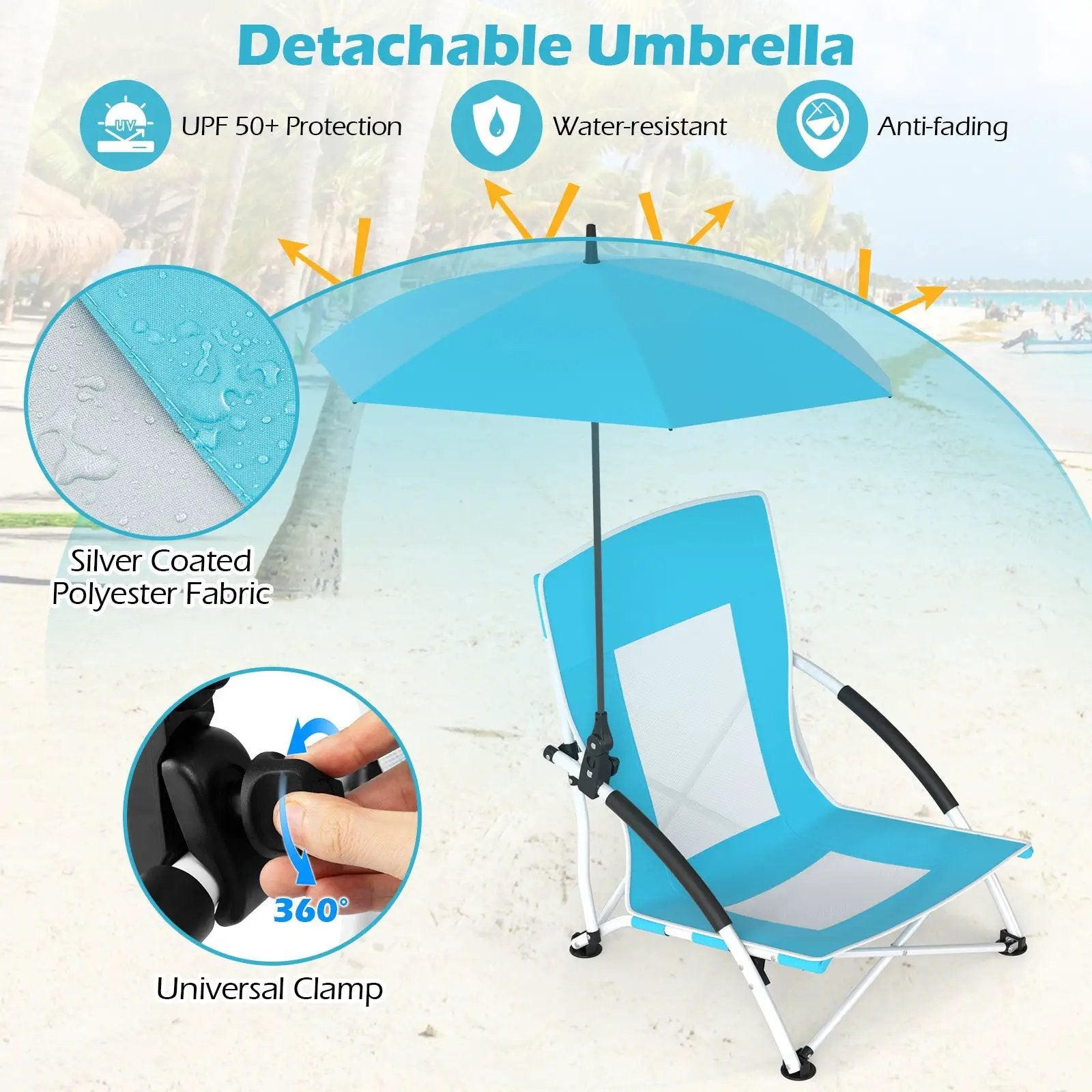 2 Pack Beach Umbrella Chair for Adults with Adjustable Parasol by DirectDeals