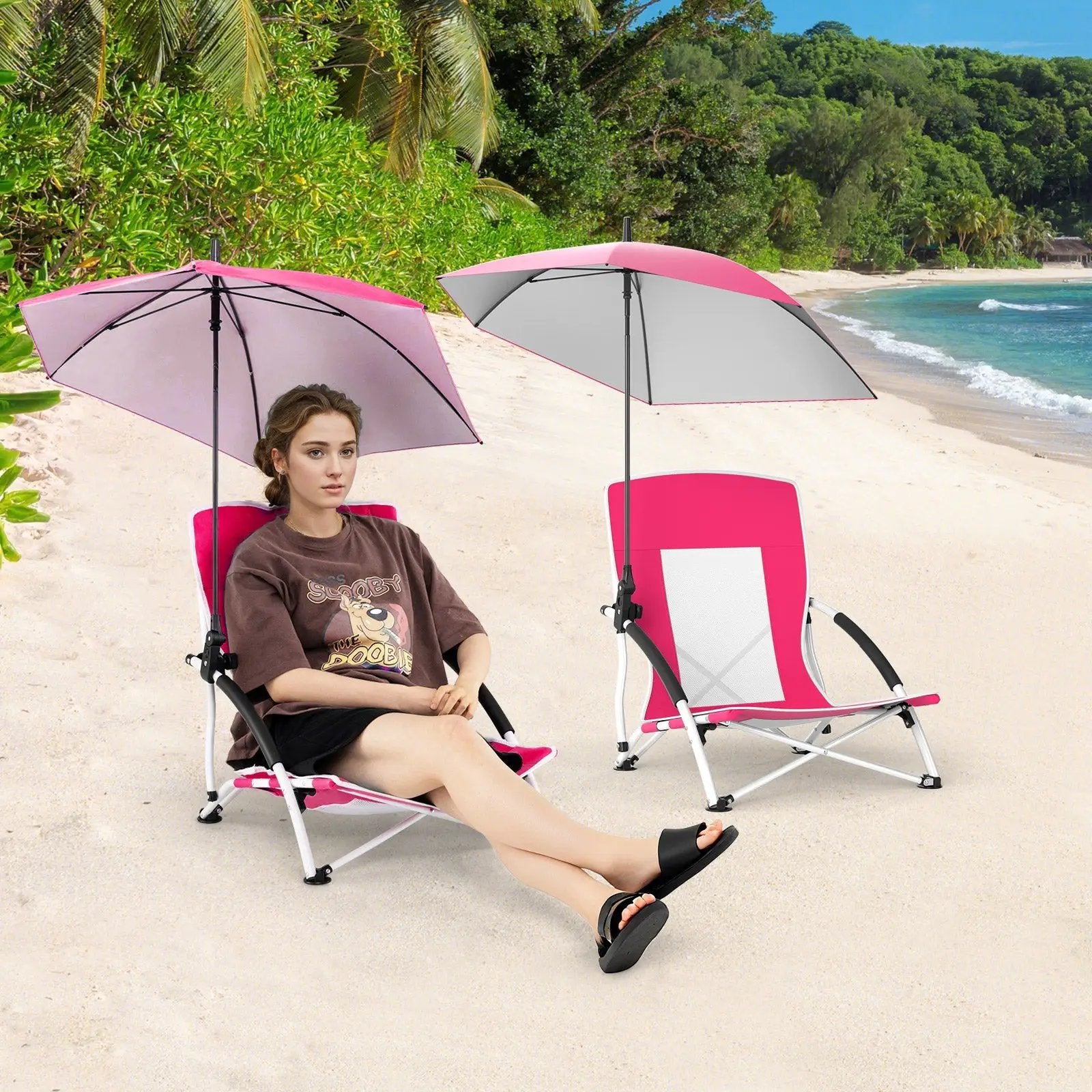 2 Pack Beach Umbrella Chair for Adults with Adjustable Parasol by DirectDeals