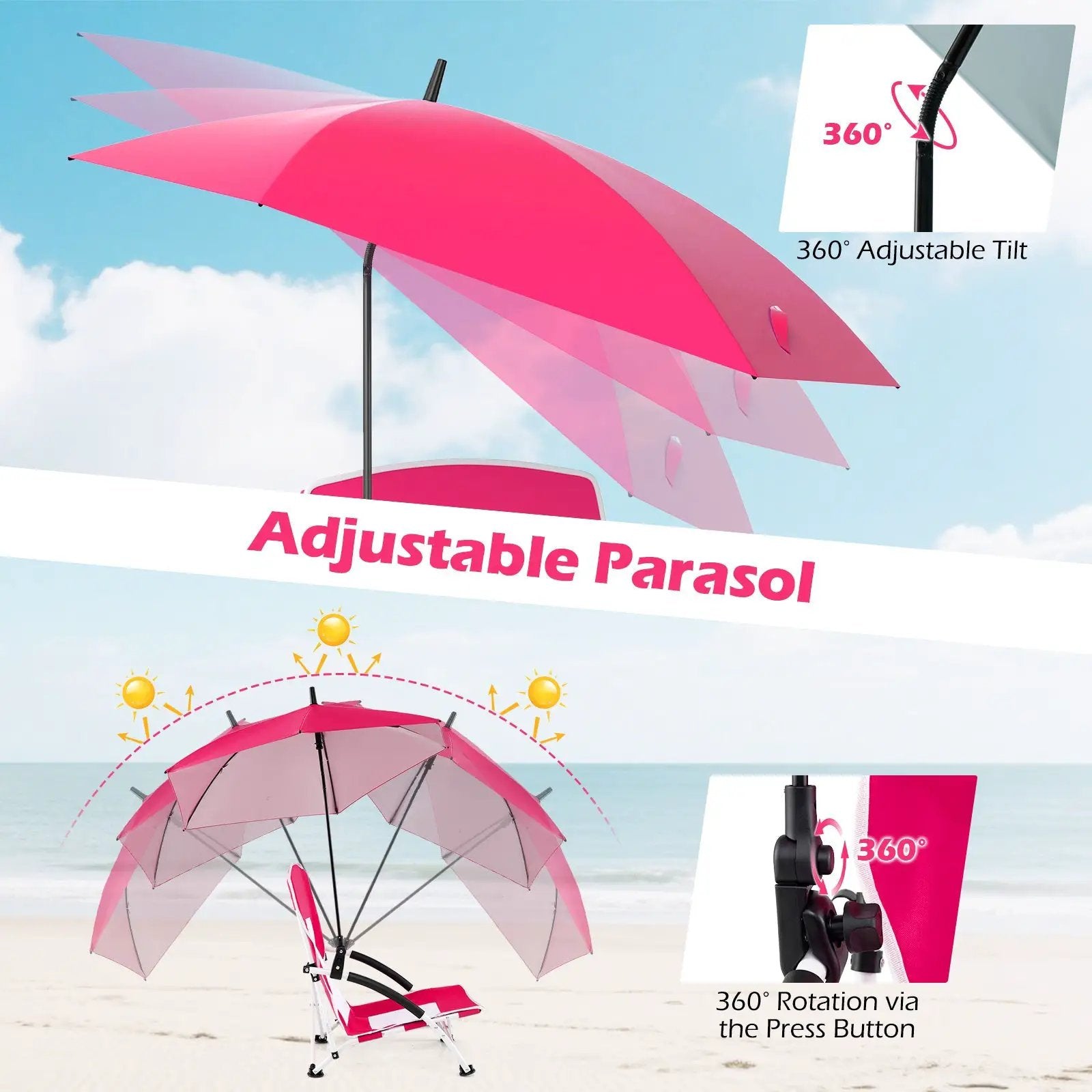 2 Pack Beach Umbrella Chair for Adults with Adjustable Parasol by DirectDeals
