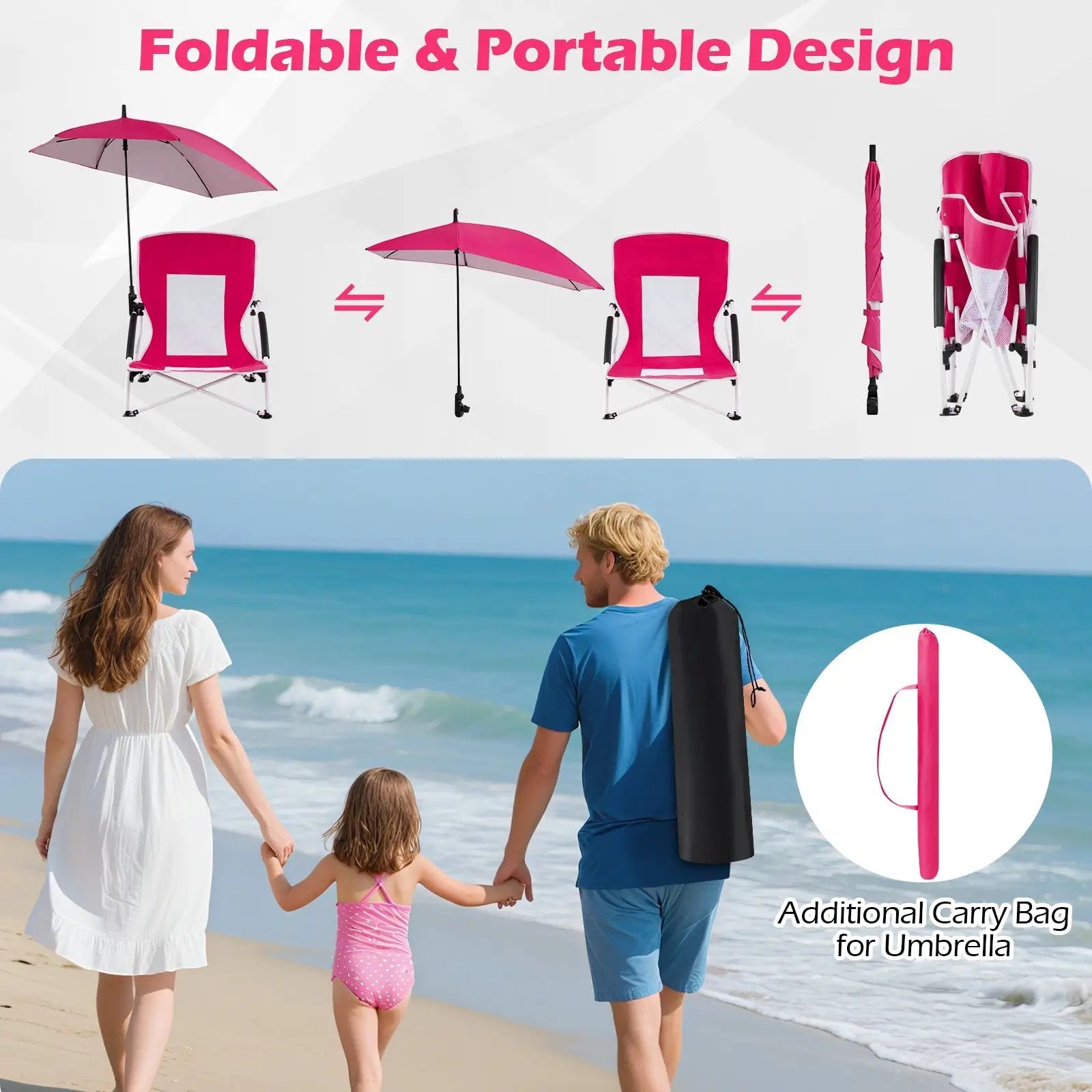 2 Pack Beach Umbrella Chair for Adults with Adjustable Parasol by DirectDeals
