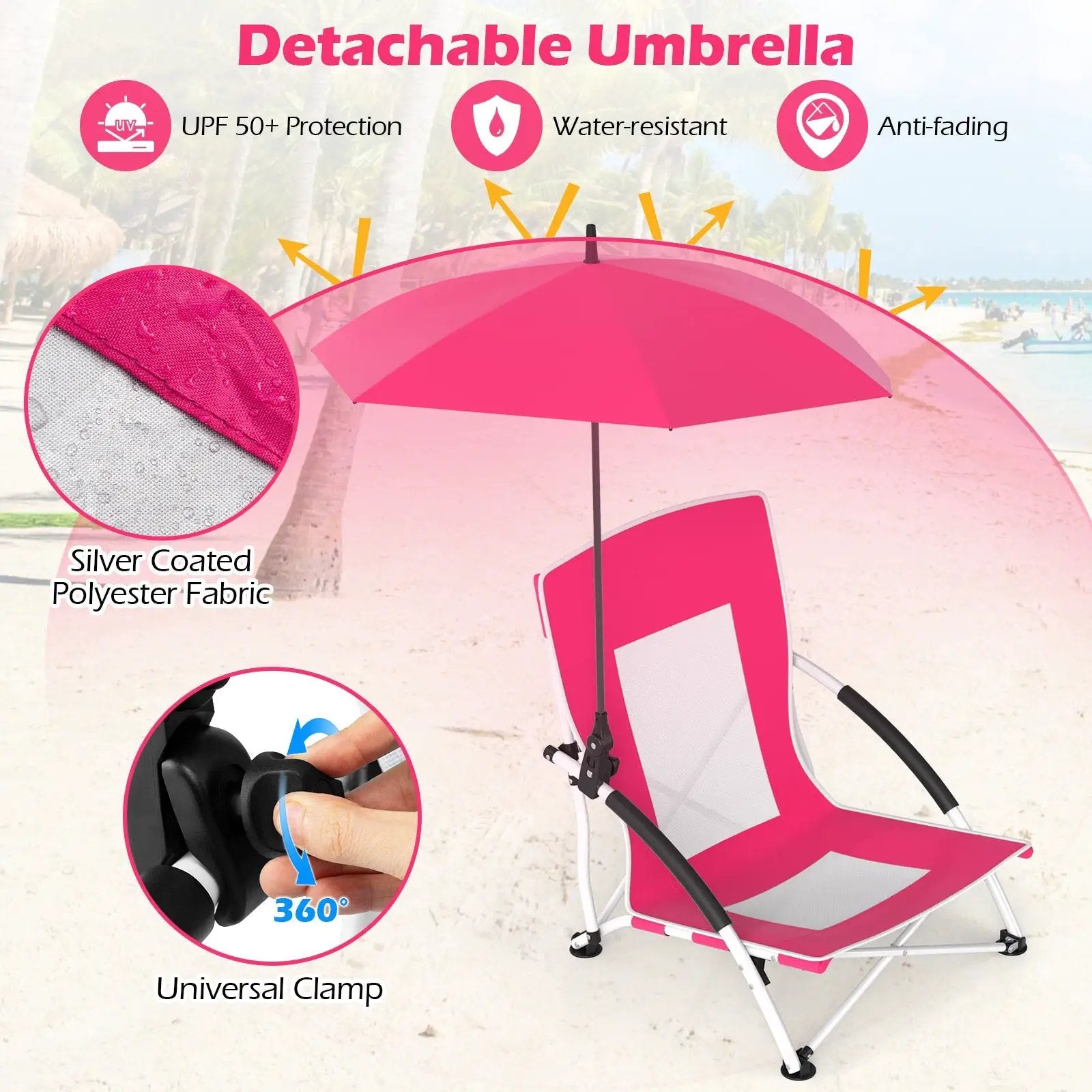 2 Pack Beach Umbrella Chair for Adults with Adjustable Parasol by DirectDeals