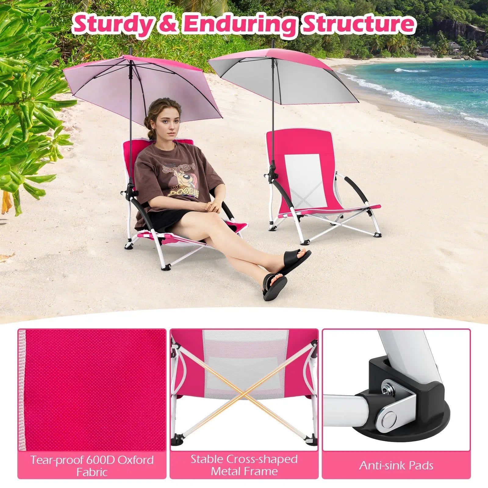2 Pack Beach Umbrella Chair for Adults with Adjustable Parasol by DirectDeals