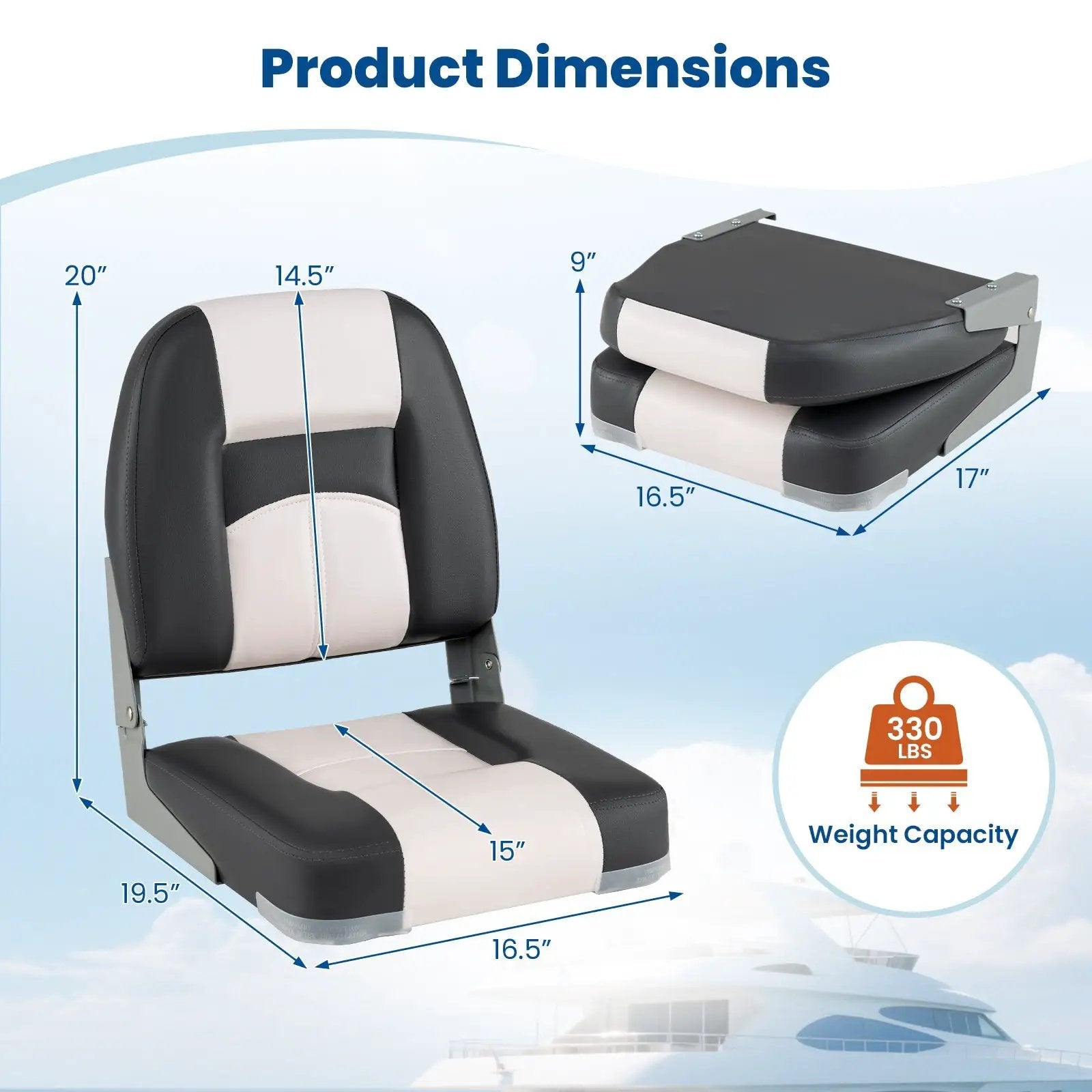 2-Pack Boat Seats with Thick Sponge Padding and Fixing Bolts-Gray by DirectDeals