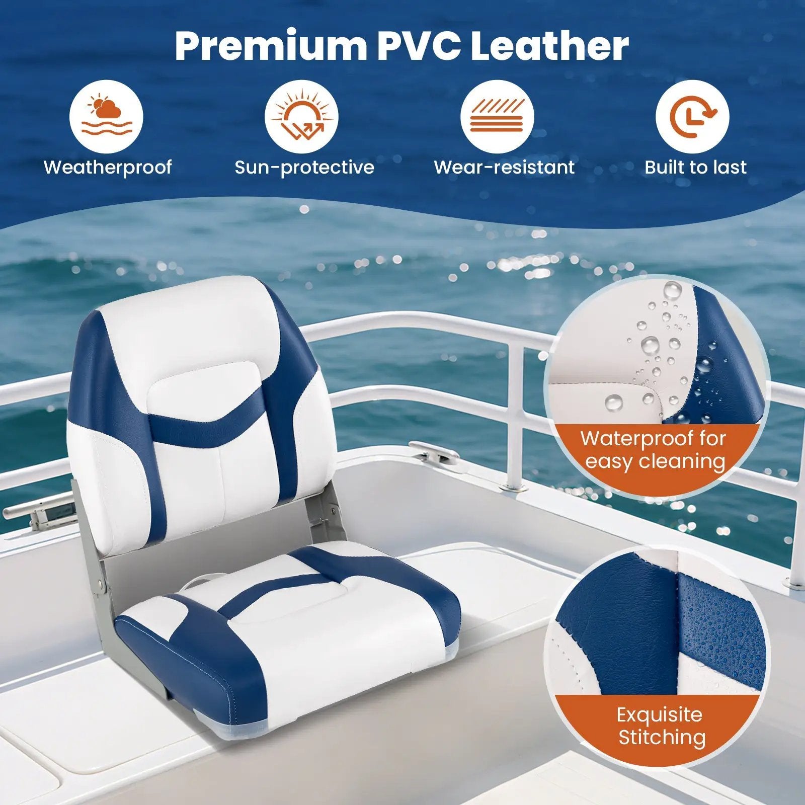 2-Pack Boat Seats with Fixing Bolts and Hinges by DirectDeals