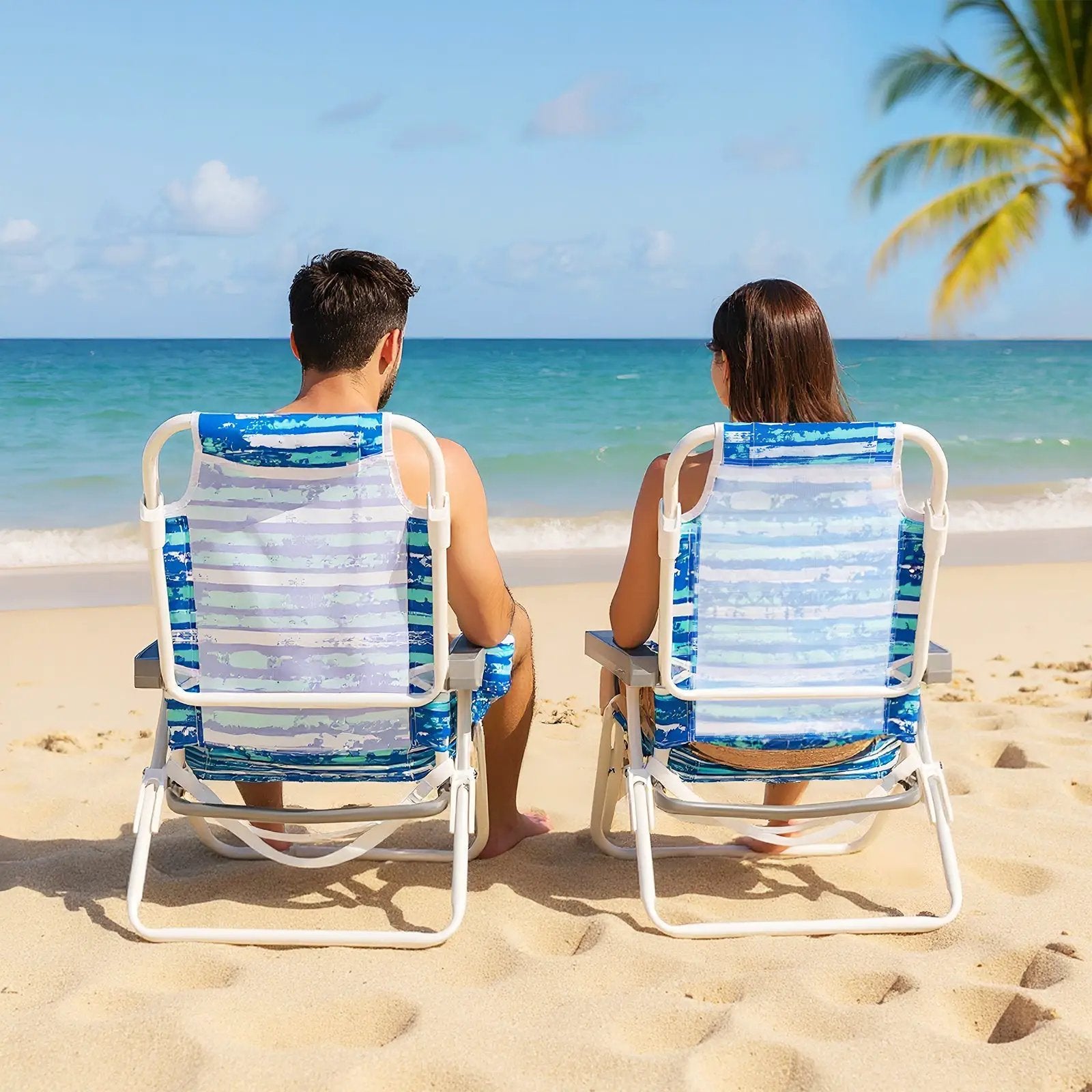 2 Pack Folding Beach Chair with Adjustable Positions and Head Pillow by DirectDeals