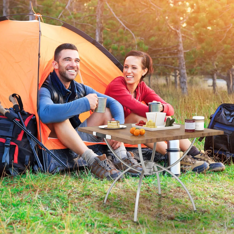 2 Pack Folding Camping Table with Wood-grain Tabletop for Hiking Party-Natural by DirectDeals