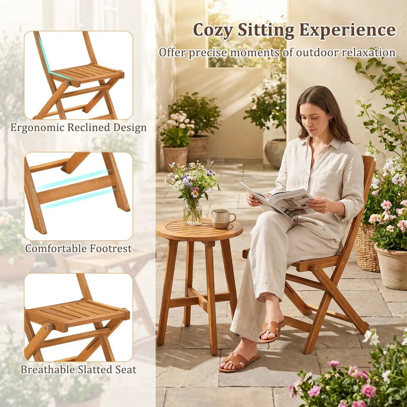 2 Pack Folding Chairs Sturdy Wood Dining Chairs with Slatted Backrest and Seat by DirectDeals