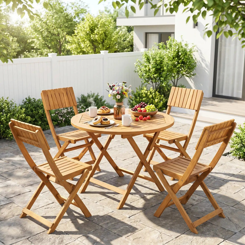 2 Pack Folding Chairs Sturdy Wood Dining Chairs with Slatted Backrest and Seat by DirectDeals