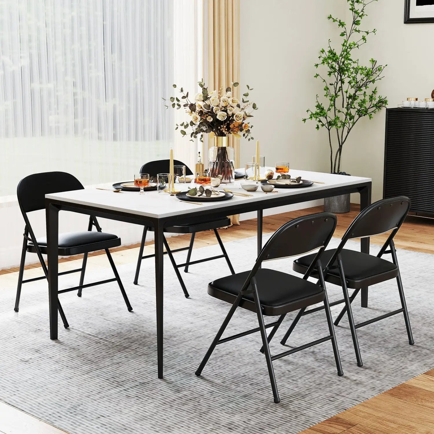 Folding Conference Chairs 4-Pack with Padded Seats - Black by DirectDeals