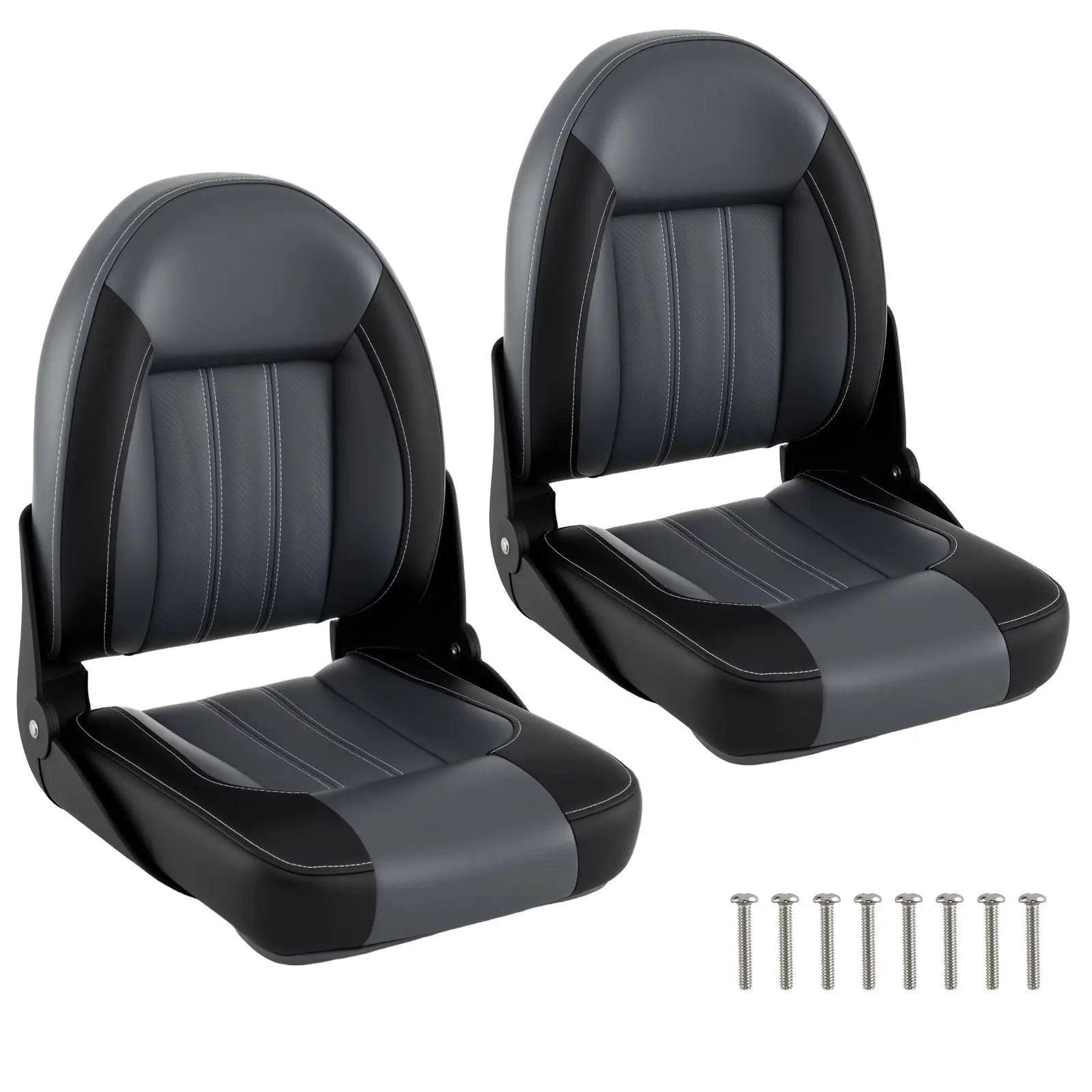 2-Pack Folding High Back Boat Chairs with Sponge Padding and Fixing Bolts-Black by DirectDeals