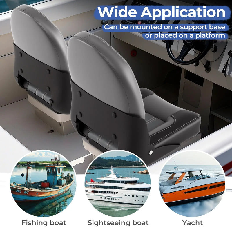 2-Pack Folding High Back Boat Chairs with Sponge Padding and Fixing Bolts-Black by DirectDeals