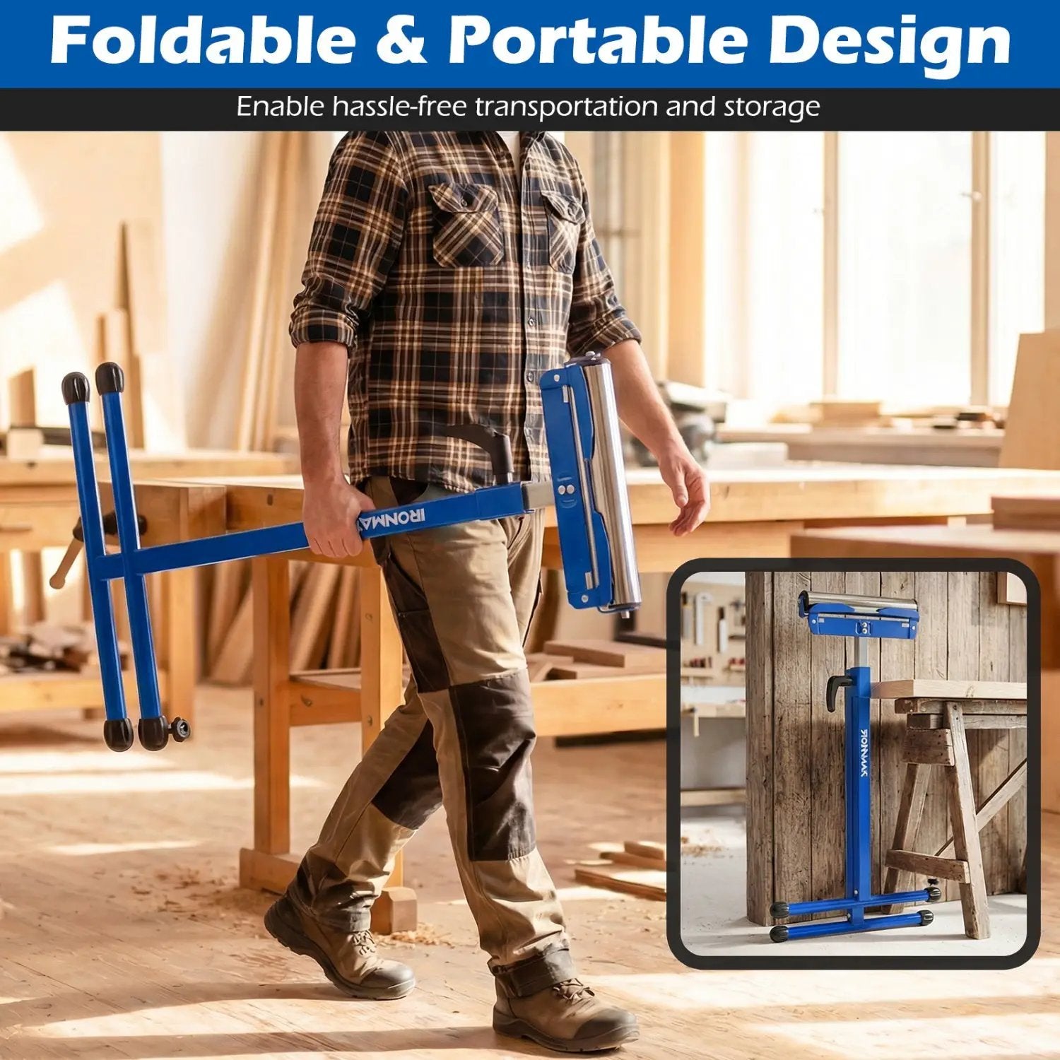 2-Pack Folding Roller Stands Portable Outfeed Supports with Adjustable Height by DirectDeals