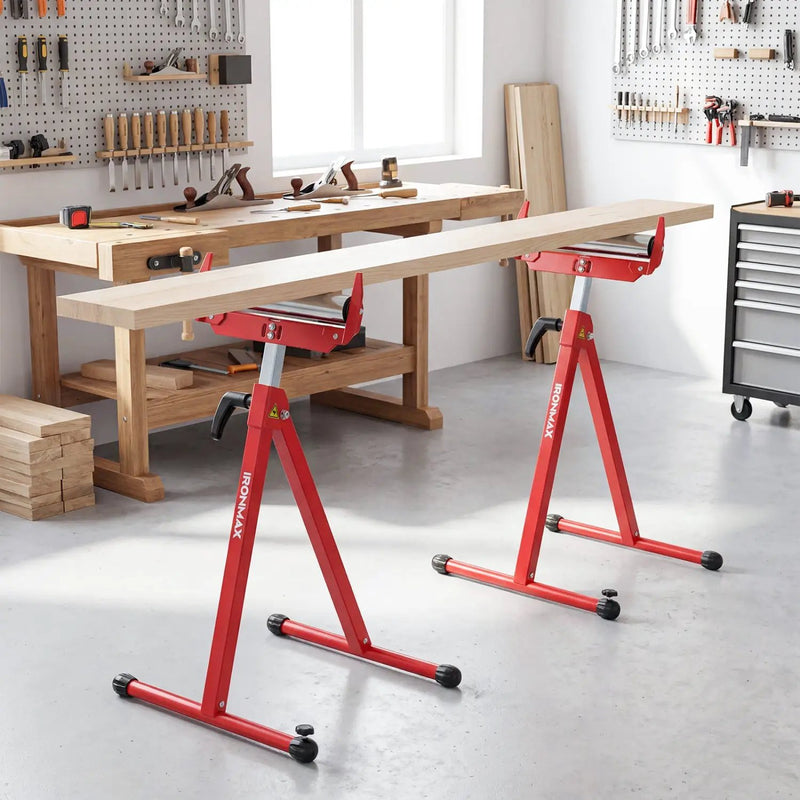 2-Pack Folding Roller Stands Portable Outfeed Supports with Adjustable Height by DirectDeals