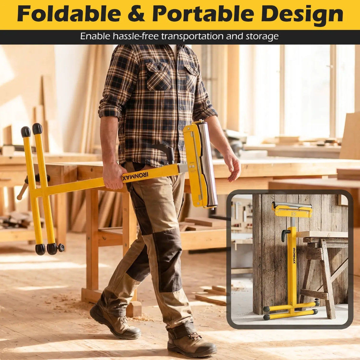 2-Pack Folding Roller Stands Portable Outfeed Supports with Adjustable Height, photo 8 of 24