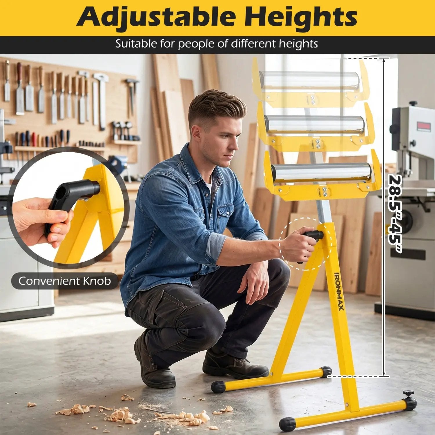 2-Pack Folding Roller Stands Portable Outfeed Supports with Adjustable Height by DirectDeals
