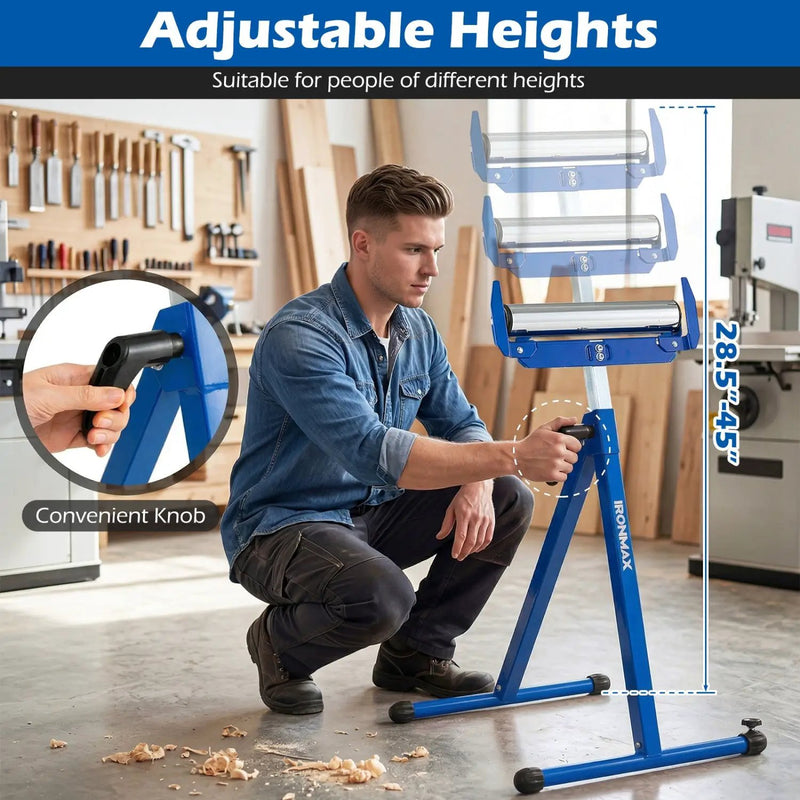 2-Pack Folding Roller Stands Portable Outfeed Supports with Adjustable Height by DirectDeals