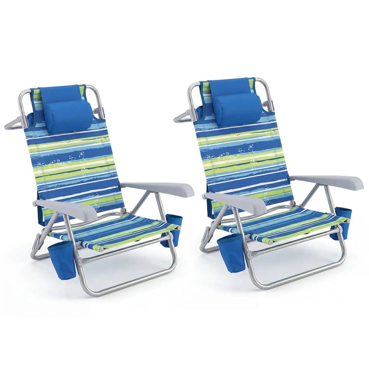 Folding Beach Chair with 7-Position Backrest & Cooler Bag by DirectDeals