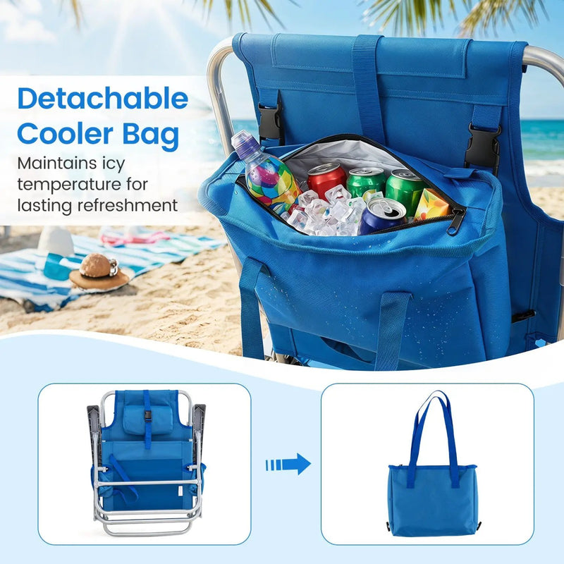 Folding Beach Chair with 7-Position Backrest & Cooler Bag by DirectDeals
