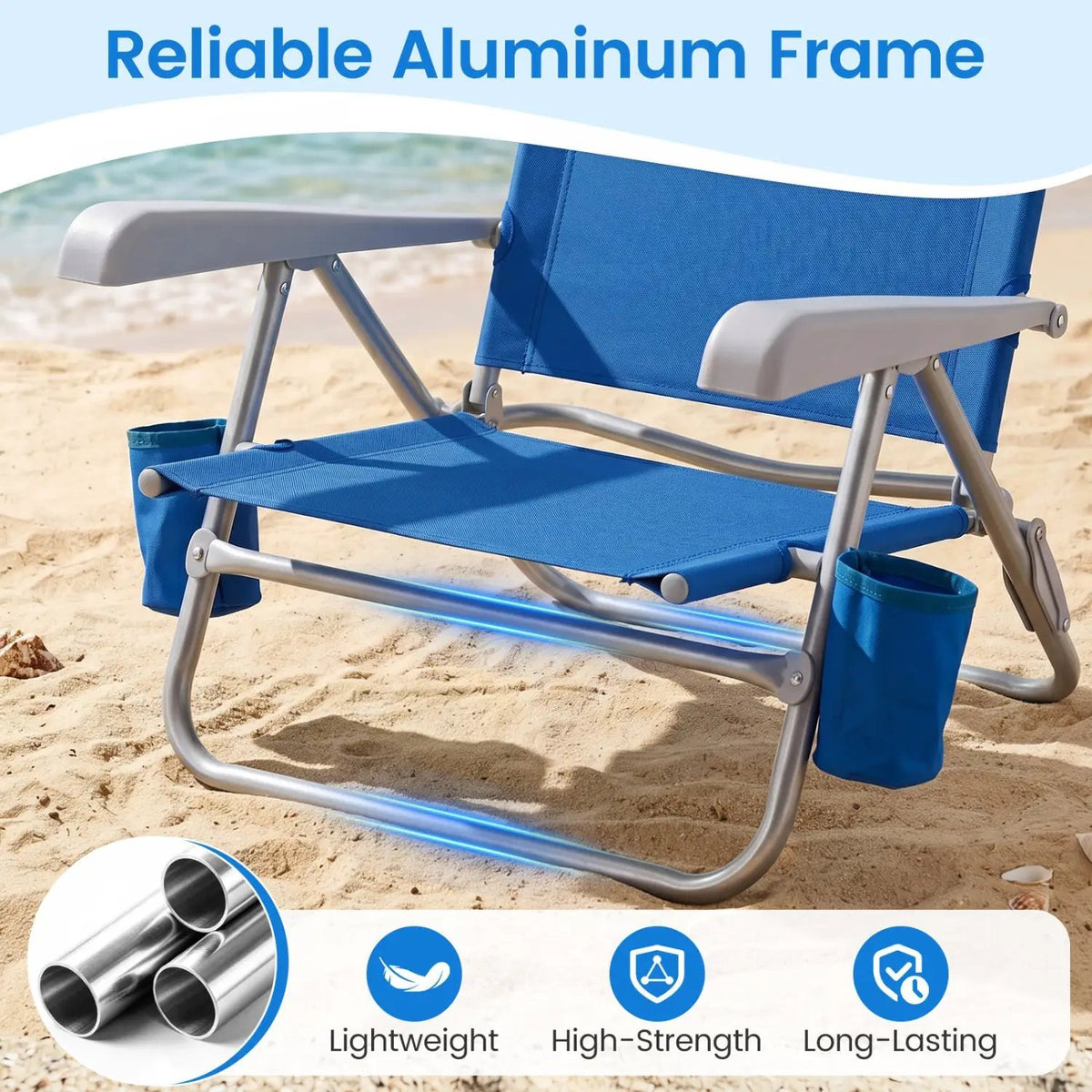 Folding Beach Chair with 7-Position Backrest & Cooler Bag, photo 9 of 18