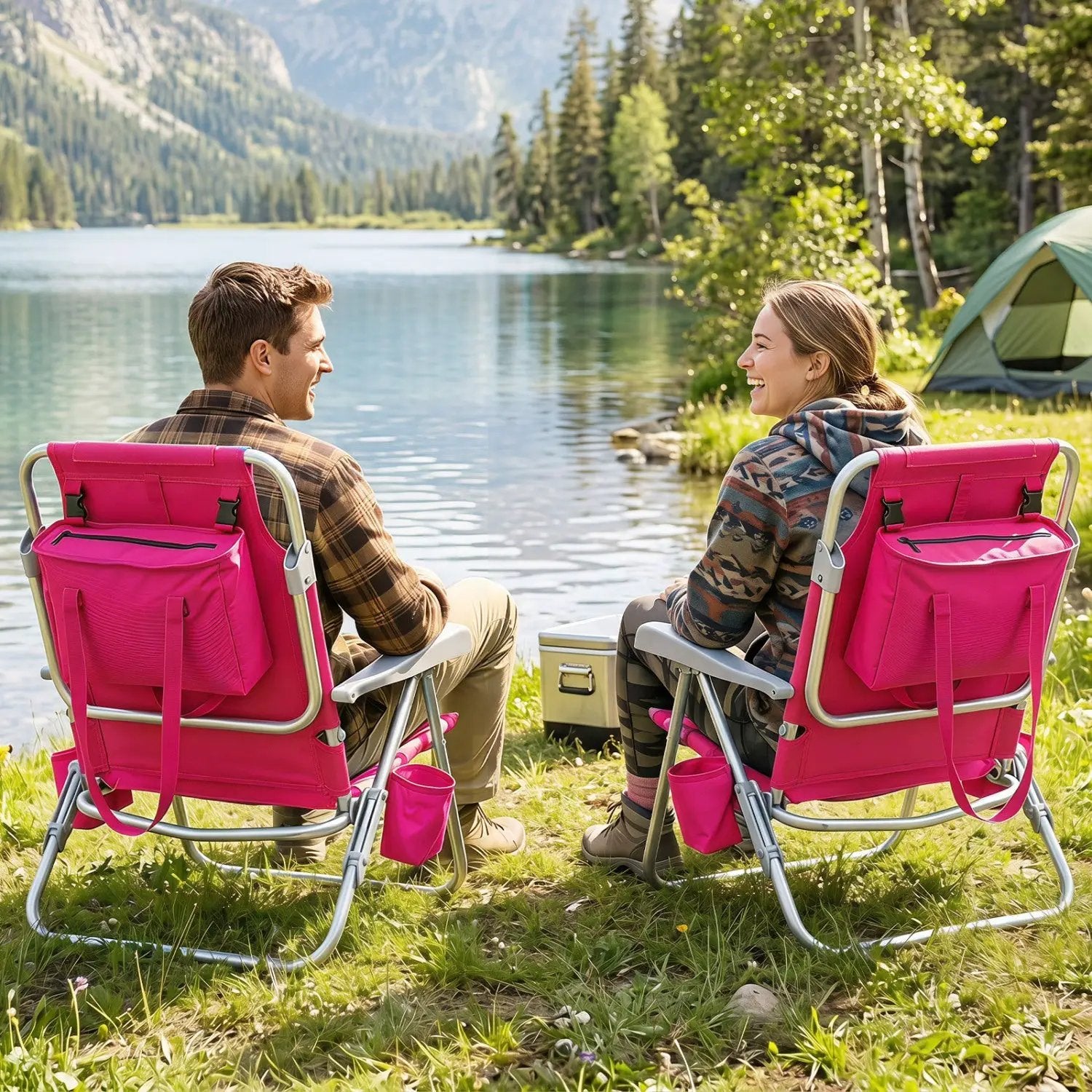 Folding Beach Chair with 7-Position Backrest & Cooler Bag by DirectDeals