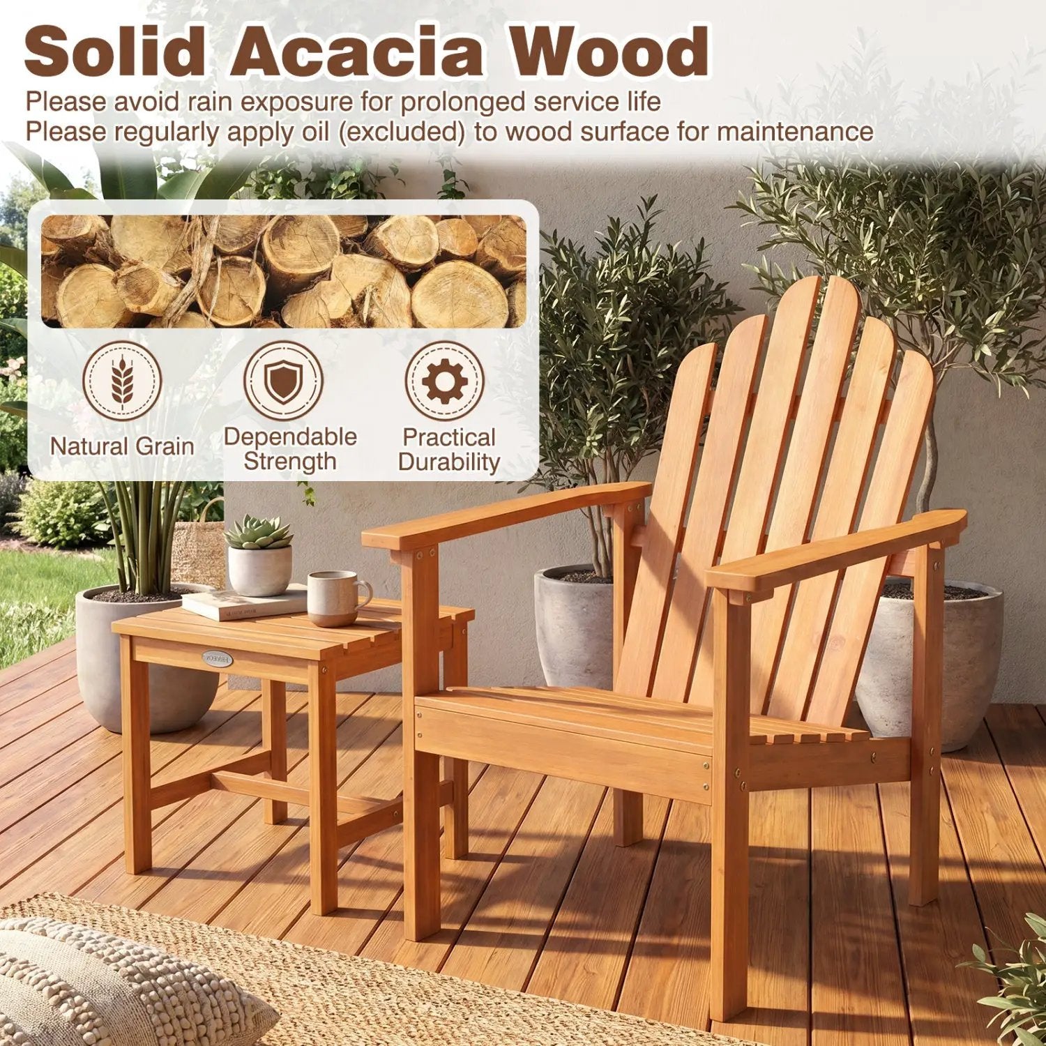 Stackable Adirondack Chairs - Solid Acacia Wood (2-Pack) by DirectDeals