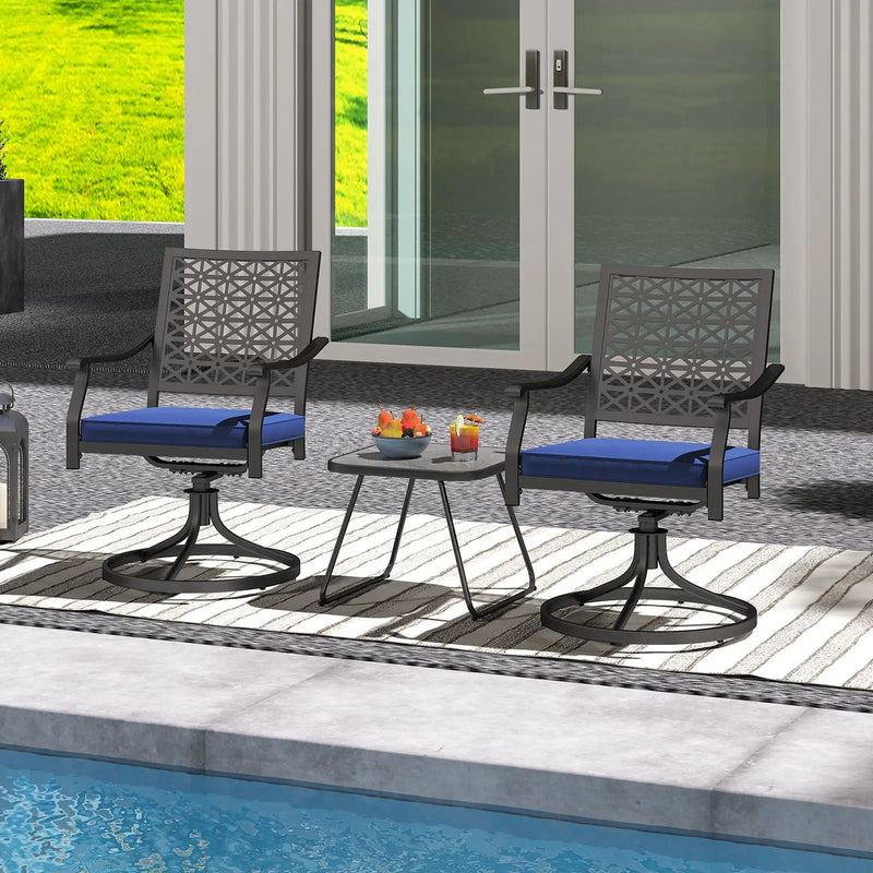 2 Pack Swivel Outdoor Chairs with Soft Cushions and Round Steel Base-Navy by DirectDeals