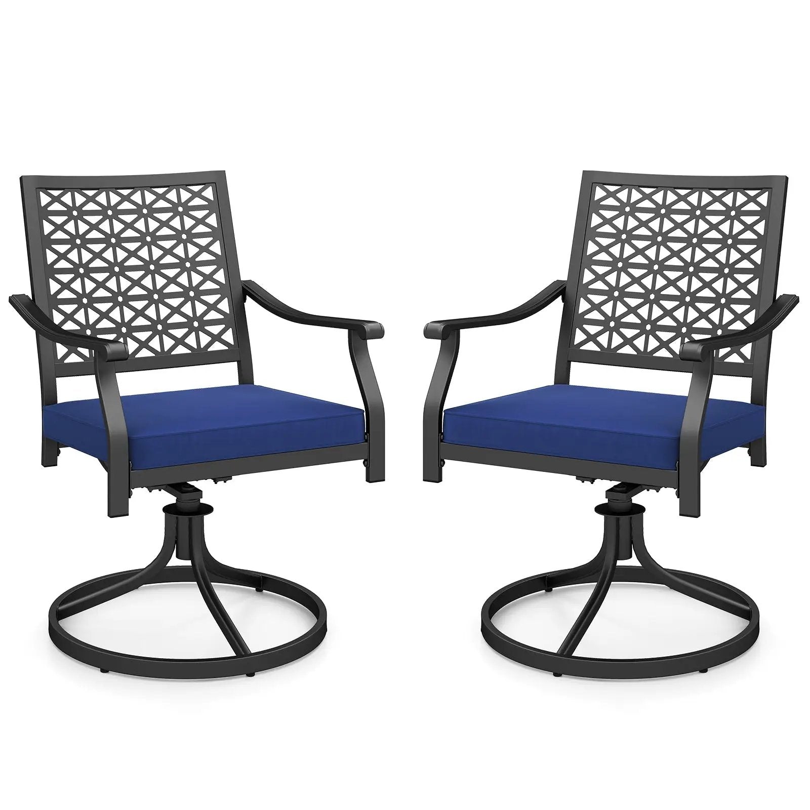 2 Pack Swivel Outdoor Chairs with Soft Cushions and Round Steel Base-Navy by DirectDeals
