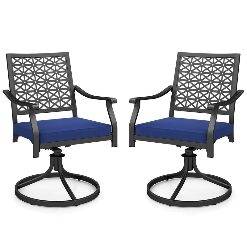 2 Pack Swivel Outdoor Chairs with Soft Cushions and Round Steel Base-Navy by DirectDeals