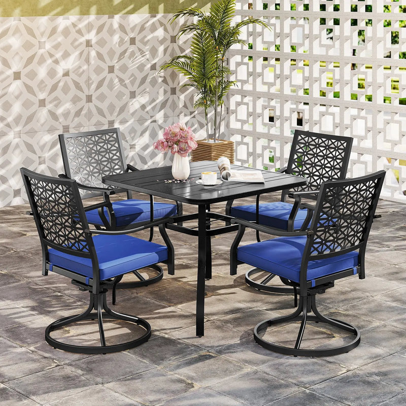 2 Pack Swivel Outdoor Chairs with Soft Cushions and Round Steel Base-Navy by DirectDeals
