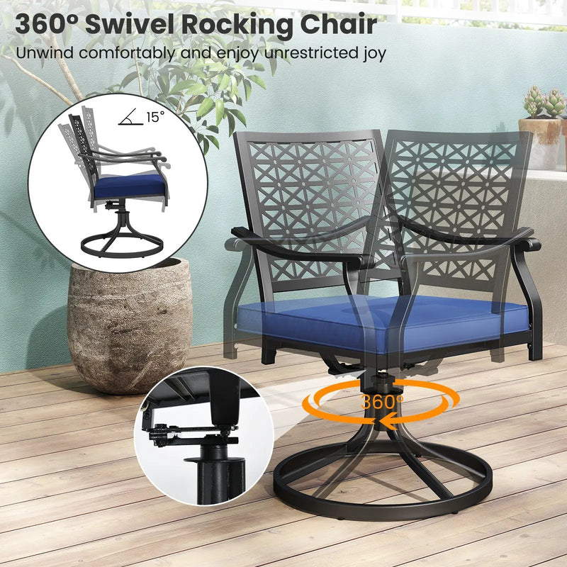 2 Pack Swivel Outdoor Chairs with Soft Cushions and Round Steel Base-Navy by DirectDeals