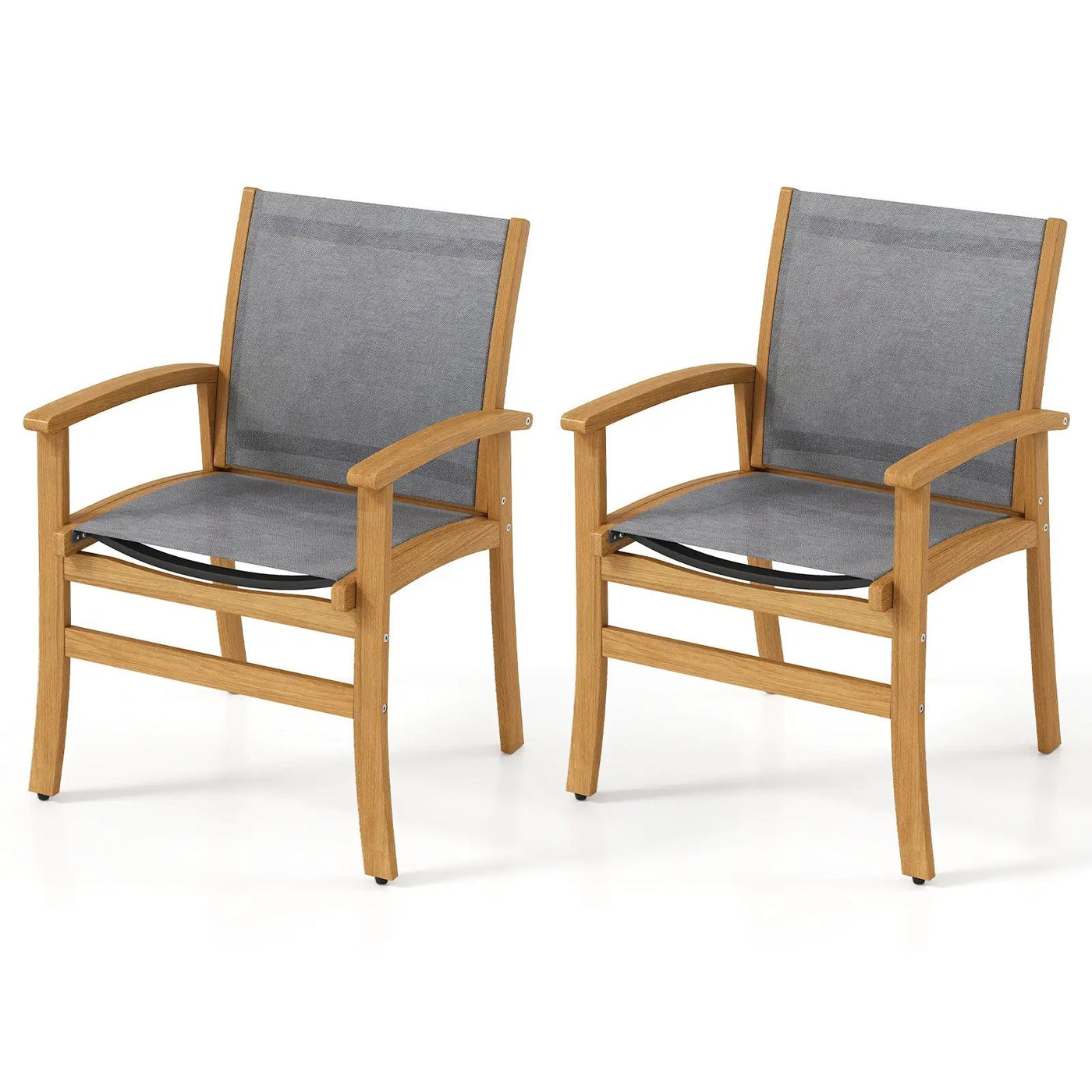 Patio Chairs Set of 2 Acacia Wood Armchairs with Breathable Fabric Back and Seat by DirectDeals