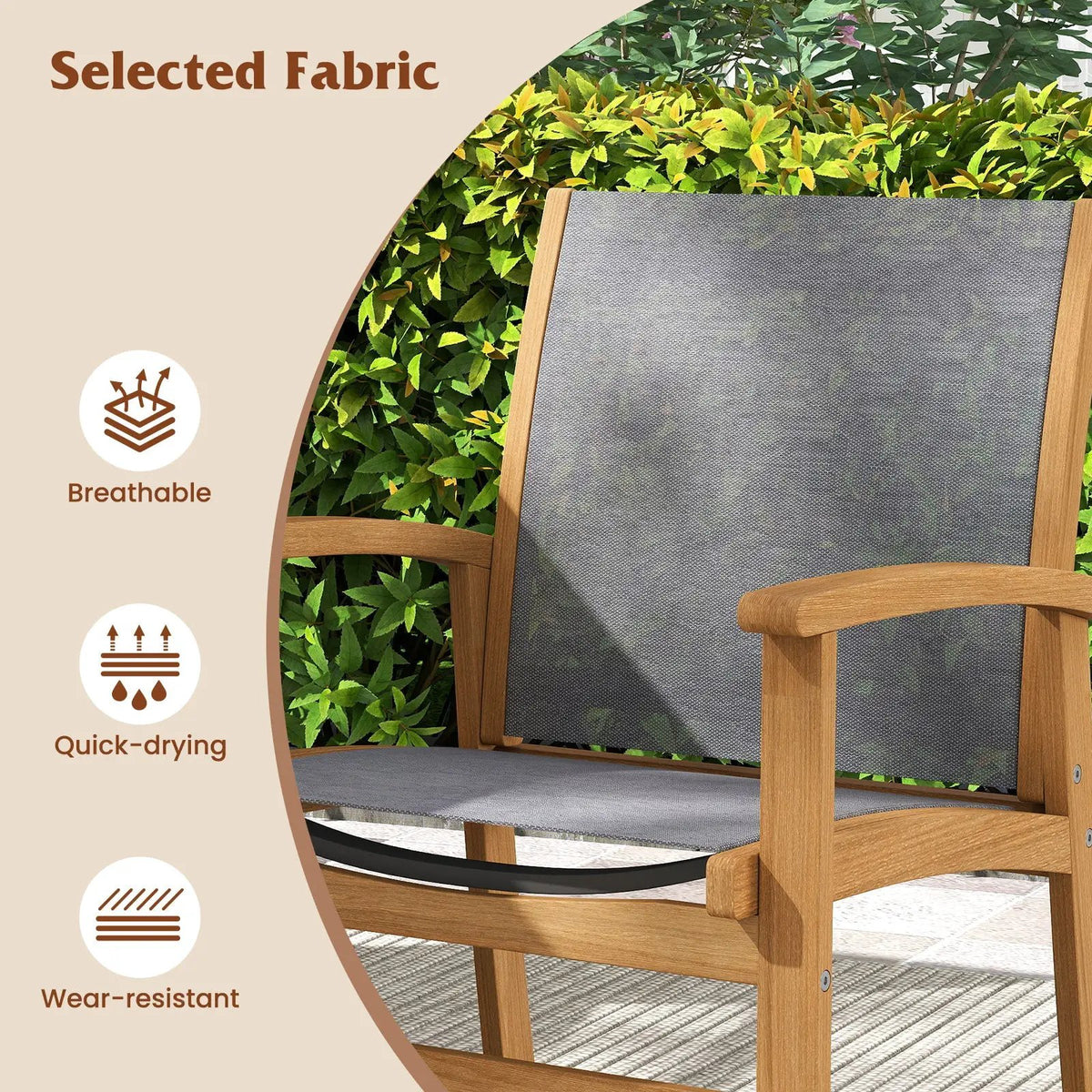 Patio Chairs Set of 2 Acacia Wood Armchairs with Breathable Fabric Back and Seat by DirectDeals