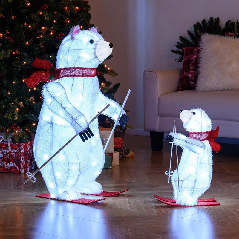 2 PCS Animated Skiing Polar Bears Pre-lit Christmas Bear Decoration with Skiing Motion by DirectDeals