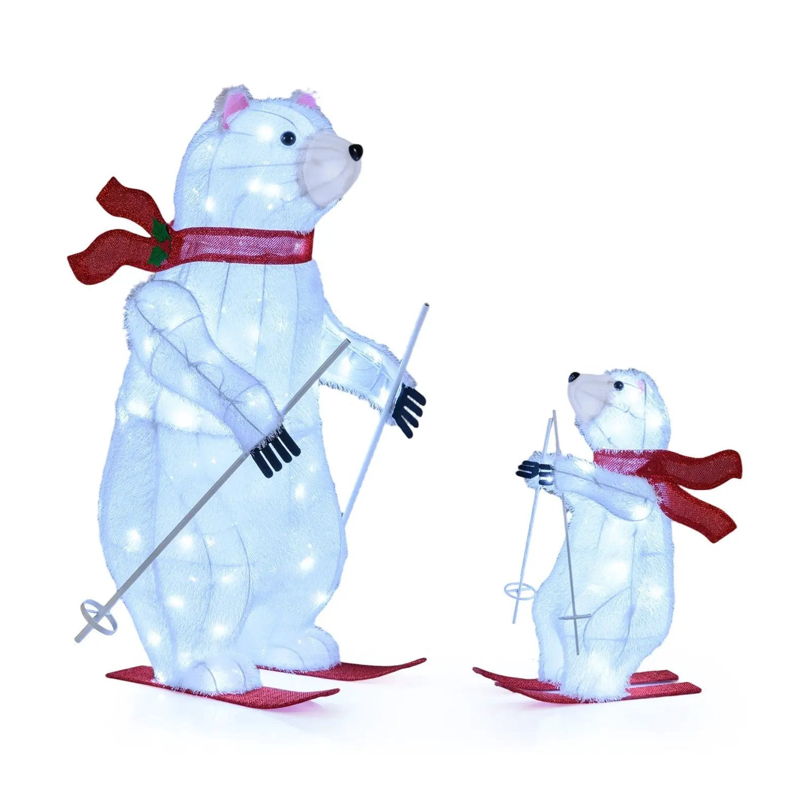 2 PCS Animated Skiing Polar Bears Pre-lit Christmas Bear Decoration with Skiing Motion by DirectDeals