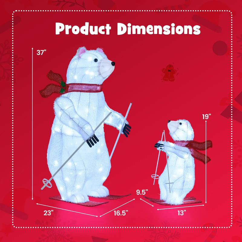 2 PCS Animated Skiing Polar Bears Pre-lit Christmas Bear Decoration with Skiing Motion by DirectDeals