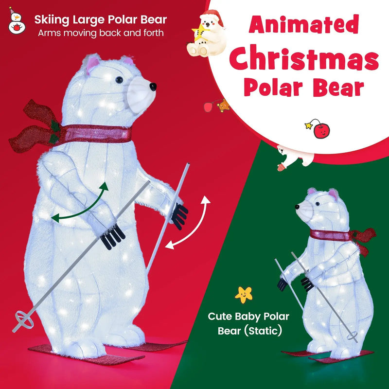 2 PCS Animated Skiing Polar Bears Pre-lit Christmas Bear Decoration with Skiing Motion by DirectDeals