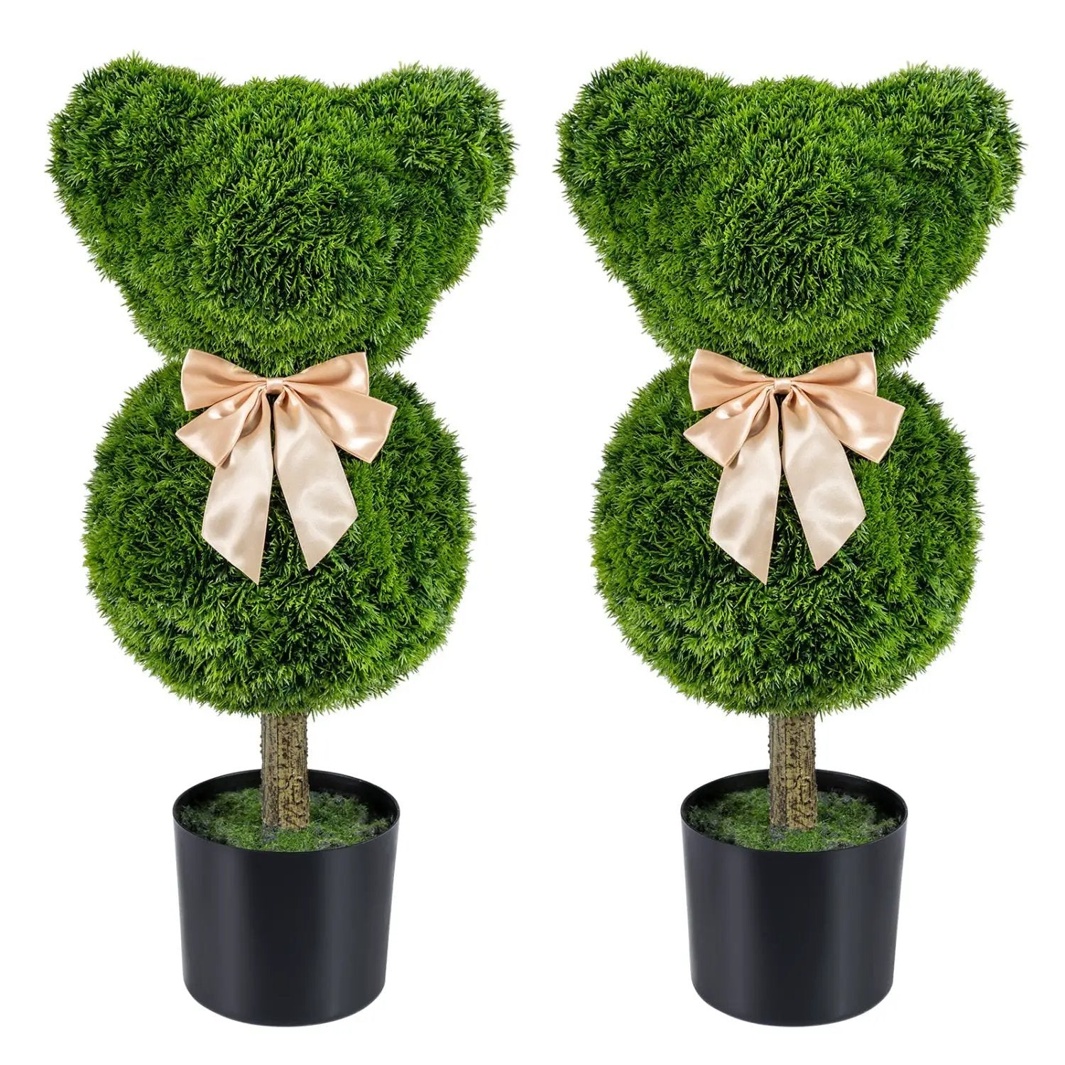 2 Pieces Bear Topiary Trees with Pots Sun-resistant Bear by DirectDeals
