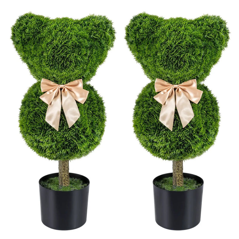 2 Pieces Bear Topiary Trees with Pots Sun-resistant Bear by DirectDeals
