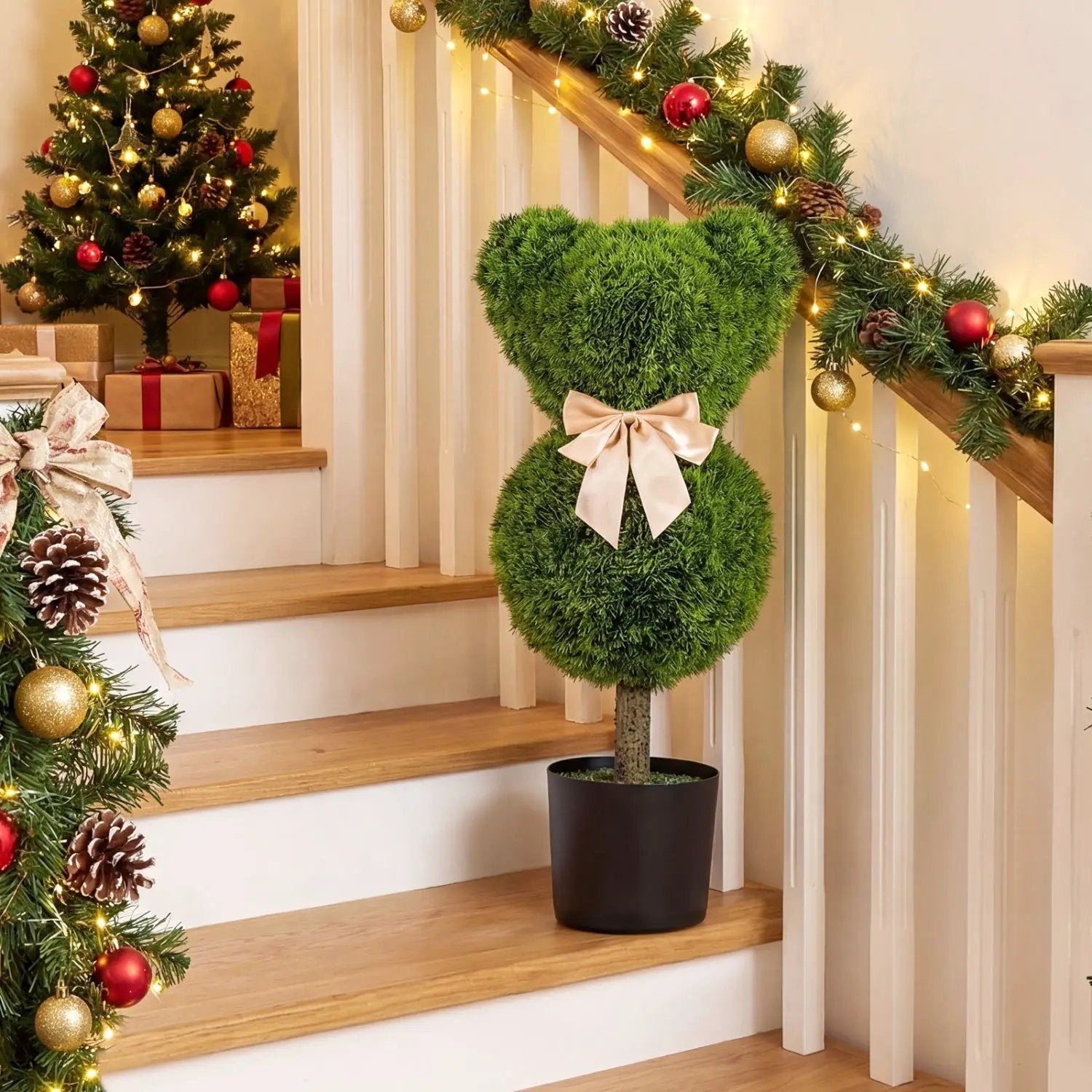 2 Pieces Bear Topiary Trees with Pots Sun-resistant Bear by DirectDeals